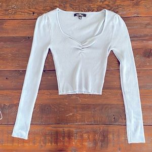 Love tree ribbed long sleeve crop top. Size S. Blue.